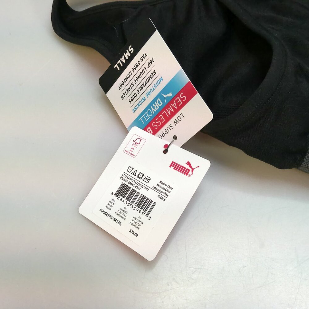 PUMA Seamless Low Support Sports Bra Black/Gray Logo Small - Picture 3 of 3